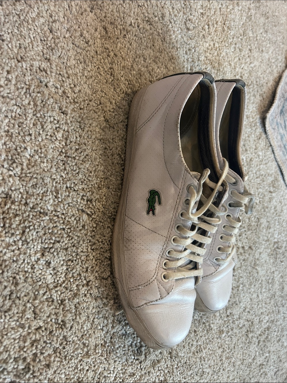 Lacoste Off-White Leather Sneakers with Green Croc Patch